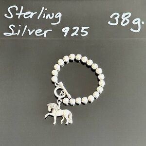 Sterling Silver Beaded Bracelet and Andalusian Horse Charm 38 Grams